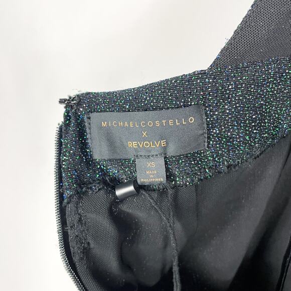 Michael Costello Jacoub Gown Green Shimmer One Shoulder Asymmetric Sz XS - Picture 11 of 12